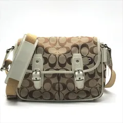 美品 COACH コーチ シグネチャー キャンバス レザー ショルダー バッグ レディース ファッション小物 鞄 かばん ホワイト ベージュ r394