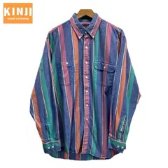 CHAPS RALPH LAUREN　ストライプシャツ　80s vintage　80年代　長袖シャツ　トップス　コットン　ボタンダウン　ストライプ　胸ポケット　古着