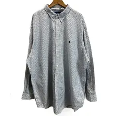 RALPH LAUREN　チェックシャツ　長袖　シャツ　コットン　ボタンダウン　ワンポイント　ブランドロゴ　スモールポニー　刺しゅう　グラフチェック　オーバーサイズ　古着