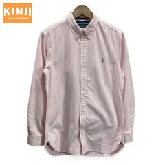 RALPH LAUREN　ストライプシャツ　長袖　シャツ　トップス　コットン　ボタンダウン　ワンポイント　ブランドロゴ　刺しゅう　スモールポニー　古着