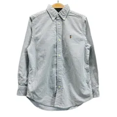RALPH LAUREN　ストライプシャツ　長袖　シャツ　コットン　ボタンダウン　ワンポイント　ブランドロゴ　スモールポニー　刺しゅう　キッズ　古着