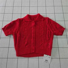 ◇ ⊂ 未使用 ザ ヨン THE YON レッド系 半袖ニットカーディガン レディース FREEサイズ E  【1510240000245】