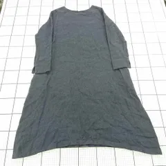 ◇ ⊇ KAGURE かぐれ リネンウール混長袖ワンピース フリーサイズ ネイビー系 レディース E  【1510230012937】