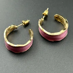 【新品】【ネコポス】アクセサリー ピアス フープ ゴールド×パープル カラー キレイ 太め◆