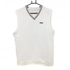 【美品】フィラ ベスト 白×ネイビー Vネック 胸ロゴ  メンズ  ゴルフウェア FILA GOLF