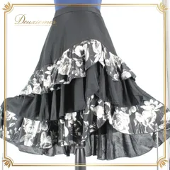 社交ダンス 衣装 スタンダード スカート レッスンウェア 女性用 レディース オールシーズン シルバー系 ブラック系 花柄 黒 銀 バイカラー 練習着 ブラック スカート シルバー 花柄 二重 スカート ポリエステル 日本製 伸縮性 大きめ 練習用 おしゃれ