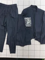 ◇ Θ Ryu Ryu ネイビー系ストライプセットアップスーツ ジャケット パンツ スカート レディース E  【1511100013177】