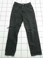 ◇ Θ ザラ ZARA EUR38 ブラック系 ダメージデニムパンツ レディース E  【1511100016284】