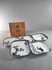 明治期 伊万里 色絵金彩 兜文 菱形変形皿 8枚セット 瓢箪裏絵 骨董