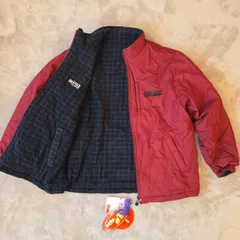 【FIRST DOWN／リバーシブル】ユニセックス可 メンズM レッド×ブラック チェック フリース×中綿ジャケット 防寒・軽量 人気アウター 美品