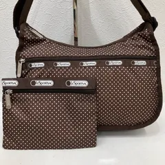 6272 LeSportsac レスポートサック　クラシックホーボー　ショルダーバッグ　肩がけ　斜めがけ　クロスボディ　ナイロン　ブラウン　茶　ドット　水玉　白　ロゴ　総柄　ポーチ付き