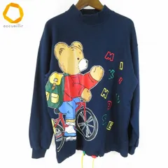 #a ミキハウス MIKI HOUSE トレーナー スウェット ハイネック M 紺 マルチ クマ プリント 刺繍 スタッフ クルー ユニセックス [972656] k01