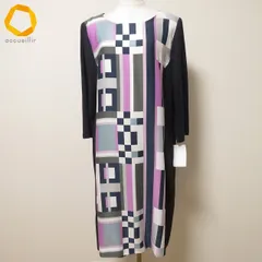 #anc レリアン Leilian ワンピース ニット13+ 紺 白 紫 幾何学模様 異素材 重ね着風 ペチコート付き 大きいサイズ レディース [952801]