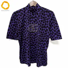 #snc GKITALIYA 伊太利屋 カットソー 11B2 紫 黒 ハイネック 半袖 ヒョウ柄 ラインストーン バックジップ 美品 レディース [975465]