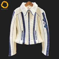 #wnc ディーゼル DIESEL ジャケット M 白 紺 ジップ ヴィンテージ 中綿 異素材 切替 ワッペン イタリア製 レディース [965818]