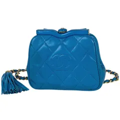 【在庫一掃】 シャネル CHANEL ココマーク フリンジ チェーン ウエストバッグ マトラッセ がま口 ウエストポーチ ボディバッグ レザー ブルー レディース 【中古】