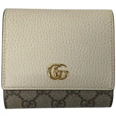 【在庫一掃】 グッチ GUCCI ダブルG バイカラー ミディアム ウォレット GG柄 GGマーモント 二つ折り財布 GGスプリーム アイボリー ベージュ 598587 レディース 【中古】