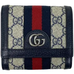 【在庫一掃】 グッチ GUCCI GG 二つ折り 財布 オフィディア 札入れ 小銭入れ シェリーライン ウェブ 二つ折り財布 コーティングキャンバス ネイビー 598662 レディース 【中古】