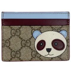 【在庫一掃】 グッチ GUCCI パンダ ディテール付き バイカラー GG カードケース GG柄 パスケース カードケース コーティングキャンバス レザー ベージュ ボルドー ライトブルー 818769 レディース 【中古】