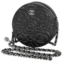 【在庫一掃】 シャネル CHANEL カメリア ラウンド チェーン ショルダーバッグ ココマーク ショルダーバッグ レザー ブラック レディース 【中古】
