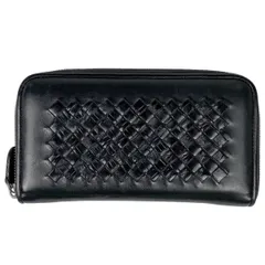 【在庫一掃】 ボッテガヴェネタ BOTTEGAVENETA イントレチャート ラウンドファスナー 長財布 ラウンドジップ 長財布 レザー ブラック レディース 【中古】