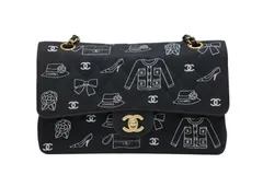 極美品 CHANEL シャネル マトラッセ25 Wフラップ チェーンショルダーバッグ 7番台 アイコンプリント ラムスキン ネイビー 中古 4b009119