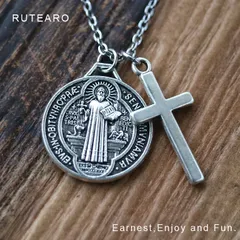 魅力的なクロスと聖ベネディクトのネックレス ― ベネディクト キリスト メダイネックレス ペンダント アクセサリー 十字架 幸運 運気 運勢 お守り プレゼント ― 000203