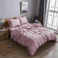 布団カバー シングル 3点セット フリル ピーチ　シーツ 枕　ボックスシーツ 洋式・和式兼用 寝具カバーセット フリル付き ピーチスキン加工 管1-22