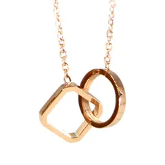レディース ステンレス ネックレス Ｗリング 四角と丸 ピンクゴールド カラー【SALE セール アクセサリー アクセ】