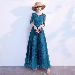 ★2XL ブルー ロングドレス レース パーティードレス 他と被らない 演奏会用ドレス 袖付き 大きいサイズ ワンピース 大人 上品 フォーマルドレス 結婚式 ミセス フォーマル ワンピース 結婚式 ドレス 大人 ピアノ 発表会 dc022l6