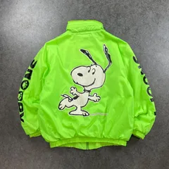 90s Vintage PEANUTS SNOOPY Nylon Jacket Blouson ピーナッツ スヌーピー ナイロンジャケット ウィンドブレーカー ブルゾン フード内蔵 蛍光 ビッグプリント ヴィンテージ ビンテージ