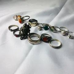 S【シルバー】SV925 silver 刻印ありリング 14点セット 石付き シルバーアクセサリー