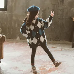 カーディガン キッズ 子供 ガールズ ジュニア ニット 厚手 防寒 コート ダイヤ柄 ボタン アウター シンプル 無地 長袖 トップス カットソー ニットセーター 春 秋 冬 かわいい 部屋着 旅行