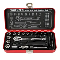 WORKPRO ソケットレンチセット ガレージツールセット ラチェットレンチ 差込角6.35mm（1/4インチ） クイックリリースラチェットハンドル 工具 道具 セット 37点組【鉄製ケース付属】 0