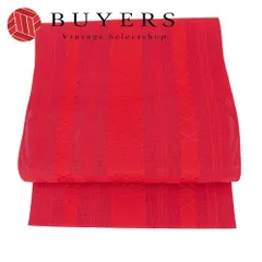 【中古】 名古屋帯 ポリエステル レッド 夏物 博多帯 献上柄 和装 呉服 和服 きもの レディース 女性