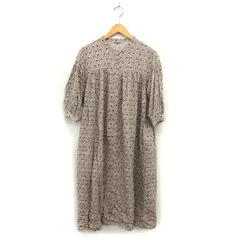 サマンサモスモス SM2 シャツワンピース フレア ロング 花柄 コットン混 ギャザー 七分袖 F ベージュ /NT13