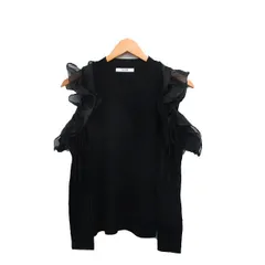 スナイデル SNIDEL ニット セーター 長袖 フリル リボン ショルダーカット ワンサイズ ブラック 黒 /KT1