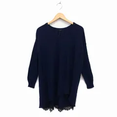 ロッソ ROSSO アーバンリサーチ ニット セーター Vネック アンゴラ混 切替 レース リブ オーバーサイズ ロングテール 長袖 F 紺 ネイビー /NT20