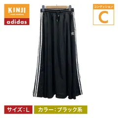 adidas　ジャージスカート　ロング丈　Aライン　ポリエステル　サイドライン　トレフォイルロゴ　ウエストゴム　ポケットジップ　スポーツ　古着