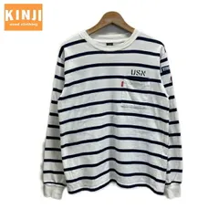 AVIREX　ロンT　長袖　カットソー　トップス　クルーネック　コットン　ボーダー　刺しゅうデザイン　プリント　胸ポケット　アメカジ　古着