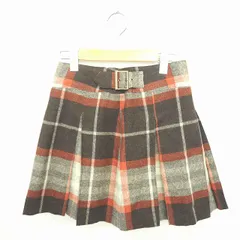 オゾック OZOC スカート 台形 ミニ チェック ベルト装飾 ウール 36 ブラウン レッド 茶 赤 /TT24