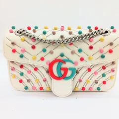 【限定品】グッチ GGマーモント ビーズ＆クリスタル レザー ショルダーバッグ