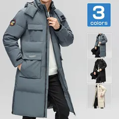 ダウンジャケット メンズ ロング丈 スタンドカラー フード付き ミリタリー 撥水 保温 防寒 厚手 カジュアル キルティング 軽め 冬服