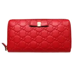 【中古】GUCCI グッチ ラウンドファスナー 財布 長財布 388680 リボンモチーフ レッド 赤 レザー 本革 GGロゴ GGレザー グッチシマ A2504750【無料ギフトラッピング承ります】