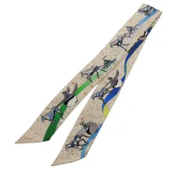 【中古】HERMES エルメス ツイリー スペース・ダービー クリーム×ブルー×マルチカラー バッグアクセサリー シルク スカーフ バッグ用スカーフ リボン A2504737【無料ギフトラッピング承ります】