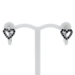 K10WG ホワイトゴールド ピアス ブラックダイヤモンド 0.08ct/0.08ct フープ オープンハート シンプル【新品仕上済】【zz】【中古】