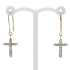 K18YG イエローゴールド ピアス ダイヤモンド 0.20ct/0.20ct フック クロス 十字架 スイング【新品仕上済】【zz】【中古】