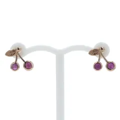 K18PG ピンクゴールド ピアス ルビー さくらんぼ チェリー モチーフ 果物 フルーツ ラウンド デザイン【新品仕上済】【zz】【中古】