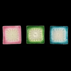 カラフル小皿3点セット（ピンク・グリーン・ブルー）／スクエア型 和風陶器プレート