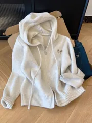 ダブルジッパーフーディー長袖ニットカーディガンスウェットコート 女性用 ルーズ風 高級感 トップス 刺繍スウェット